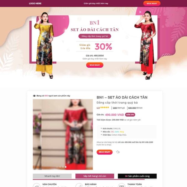 Theme WordPress Landing page áo dài - Chothemewp