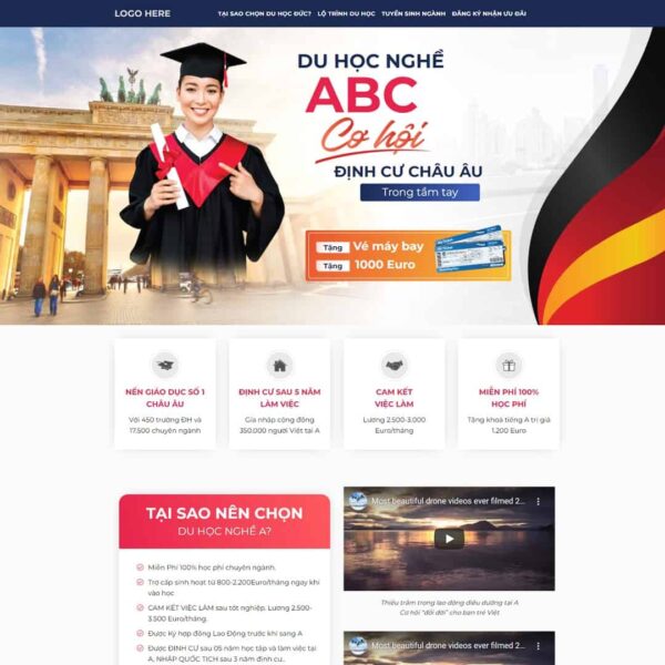 Theme WordPress landing page du học nghề - Chothemewp