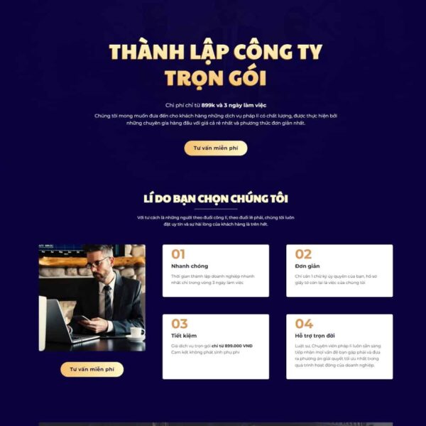 Theme WordPress landing page dịch vụ thành lập công ty, doanh nghiệp - Chothemewp