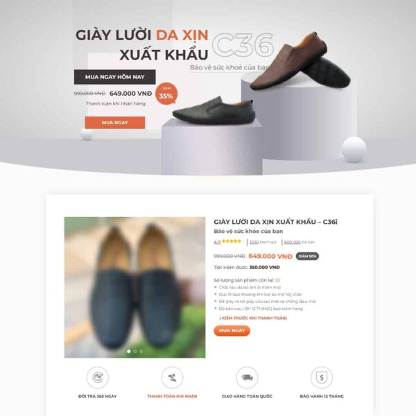 Theme WordPress landing page bán giày da - Chothemewp