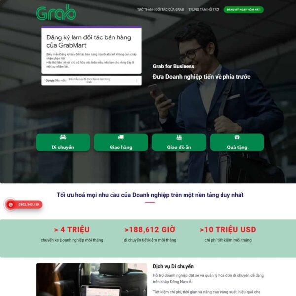 Theme WordPress landing page dịch vụ Grab - Chothemewp