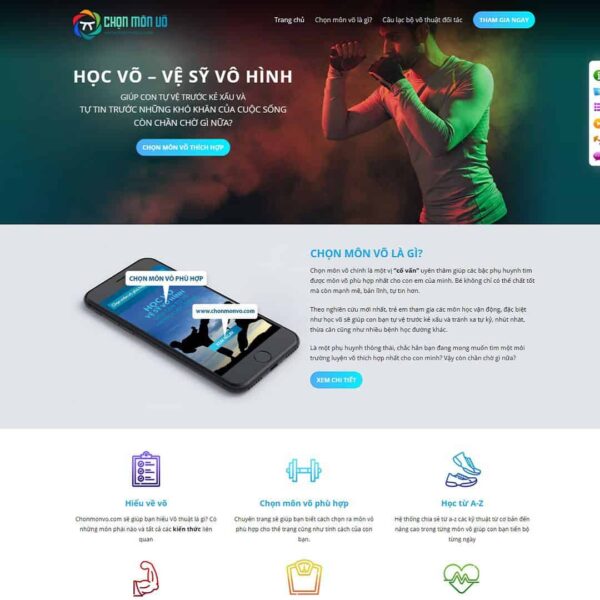 Theme WordPress Landing page giới thiệu lớp học võ thuật - Chothemewp