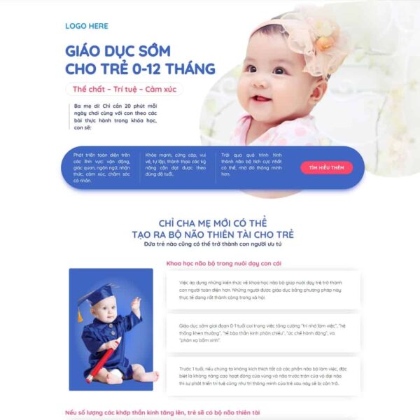 Theme WordPress landing page khóa học dạy trẻ - Chothemewp