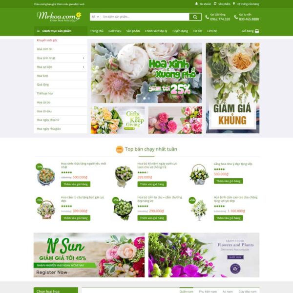 Theme WordPress cửa hàng bán hoa 01 - Chothemewp