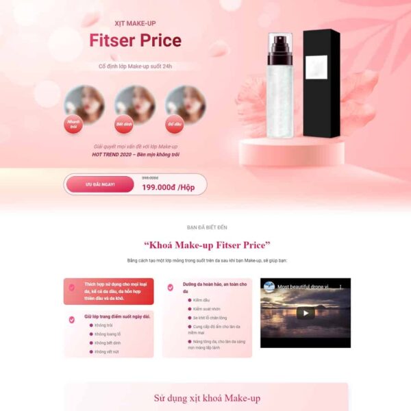 Theme WordPress Landing page xịt makeup - Chothemewp